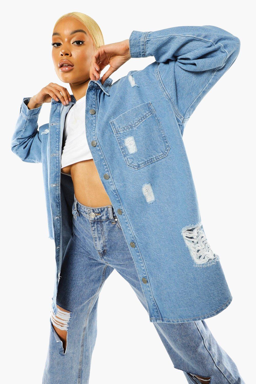 Oversized distressed 2024 denim shirt